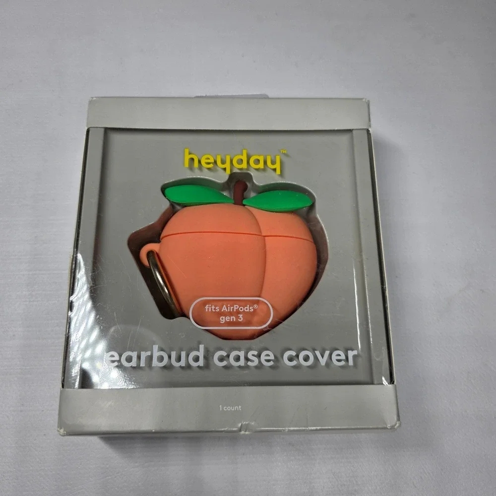 heyday Peach Earbud Case Cover for AirPods Gen 3 Orange Silicone Carabiner New